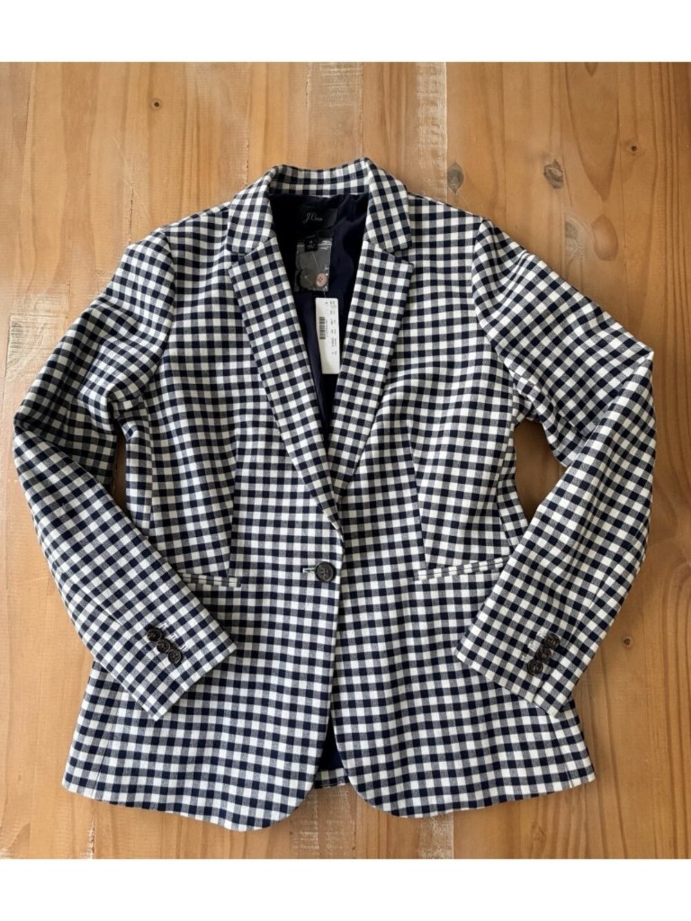 NWT J Crew Parke Blazer Size 6 Navy Blue White Gingham Linen Blend Jacket Preppy